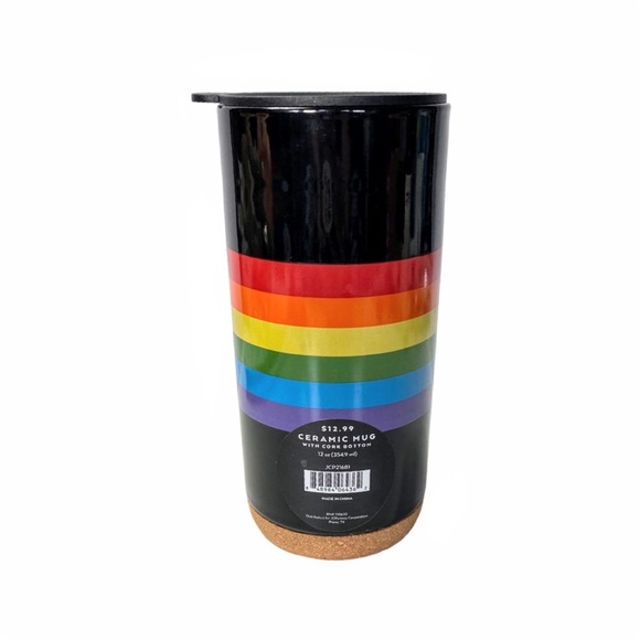 NWT Rainbow/Pride LGBTQ Cork Bottom Tall Black Ceramic Mug With Lid - Picture 7 of 8